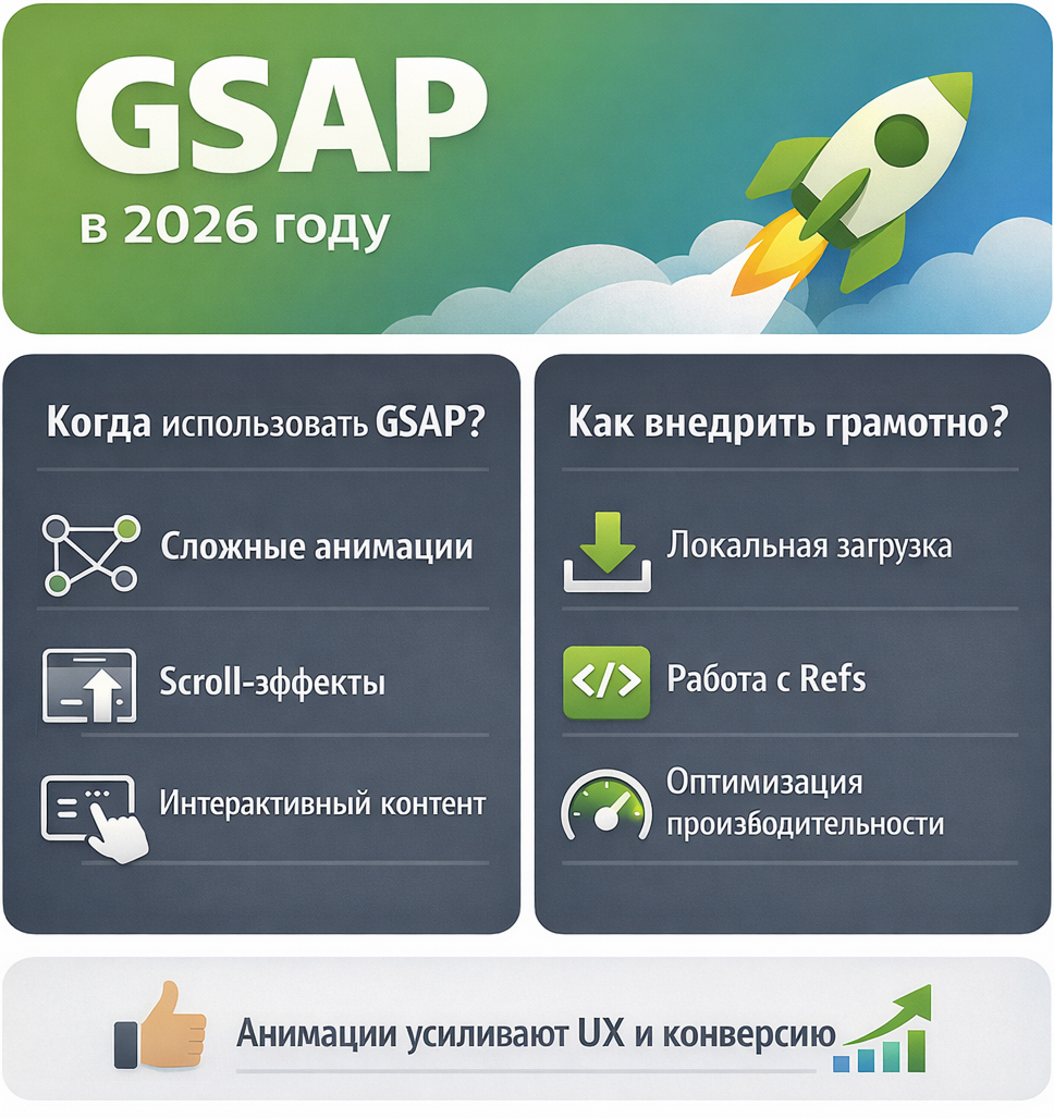 gsap в 2026 как использовать и внедрять на сайт